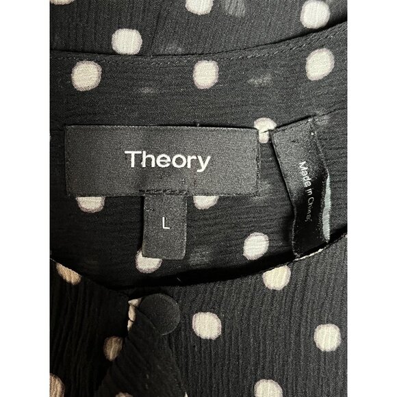 Theory Sheer Polka Dot Ruffle Front Sleeveless Top Black White Large - Picture 7 of 9